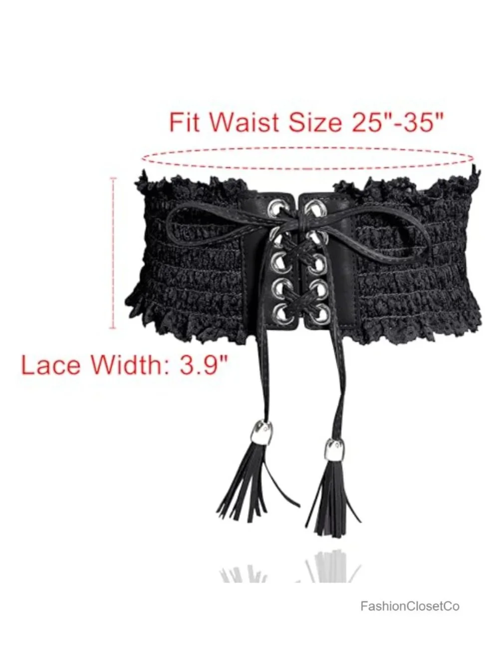 Adjustable Faux Leather Lace Tassel Obi Cinch Waist Belt